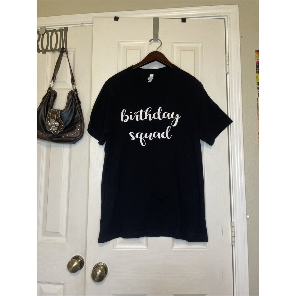 Bella + Canvas Birthday Squad Graphic Tee – Black Short Sleeve Shirt Size L
